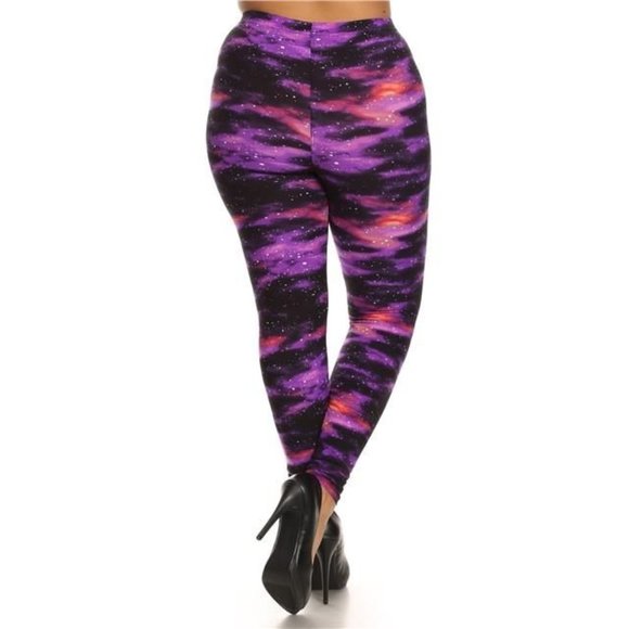 (Plus) Curvy Purple Multi Galaxy Graphic Print Peach Skin Leggings - Picture 3 of 4
